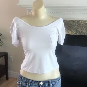 White crop top short sleeve wide neck new